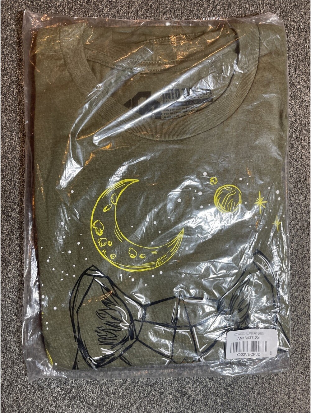 INTO THE AM 2XL Crystal Wolf T Shirt Crew Military Green NEW AM13437